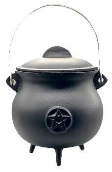 8" Pentagram Cast Iron Cauldron w/ Lid