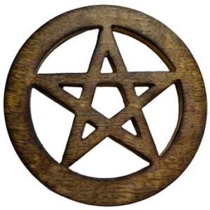 Pentagram Carved Wooden Altar Tile 4"
