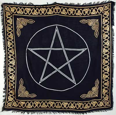 Silver Pentagram Altar Cloth With Celtic Knot Border 36" x 36"