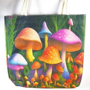 17" x 17" Mushroom Jute Tote Bag With Rope Handle
