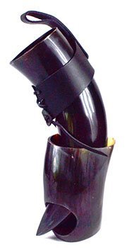 24oz Buffalo Horn Drinking Horn With Stand And Leather Frog