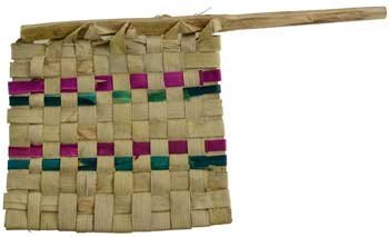 Dyed Woven Palm Frond Smudge Hand Fan 6 1/2" x 3 1/2"
