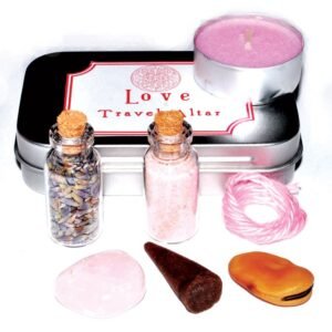 Love Travel Altar Mini Ritual Tin w/ Glass Bottles, Rose Quartz & Candle