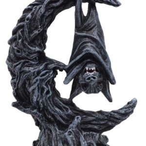 Bat Hanging On Crescent Moon Statue 5 1/4"
