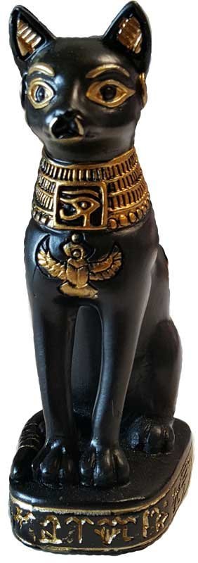 3" Bastet Resin Statue With Satin Black Finish And Gold Highlights