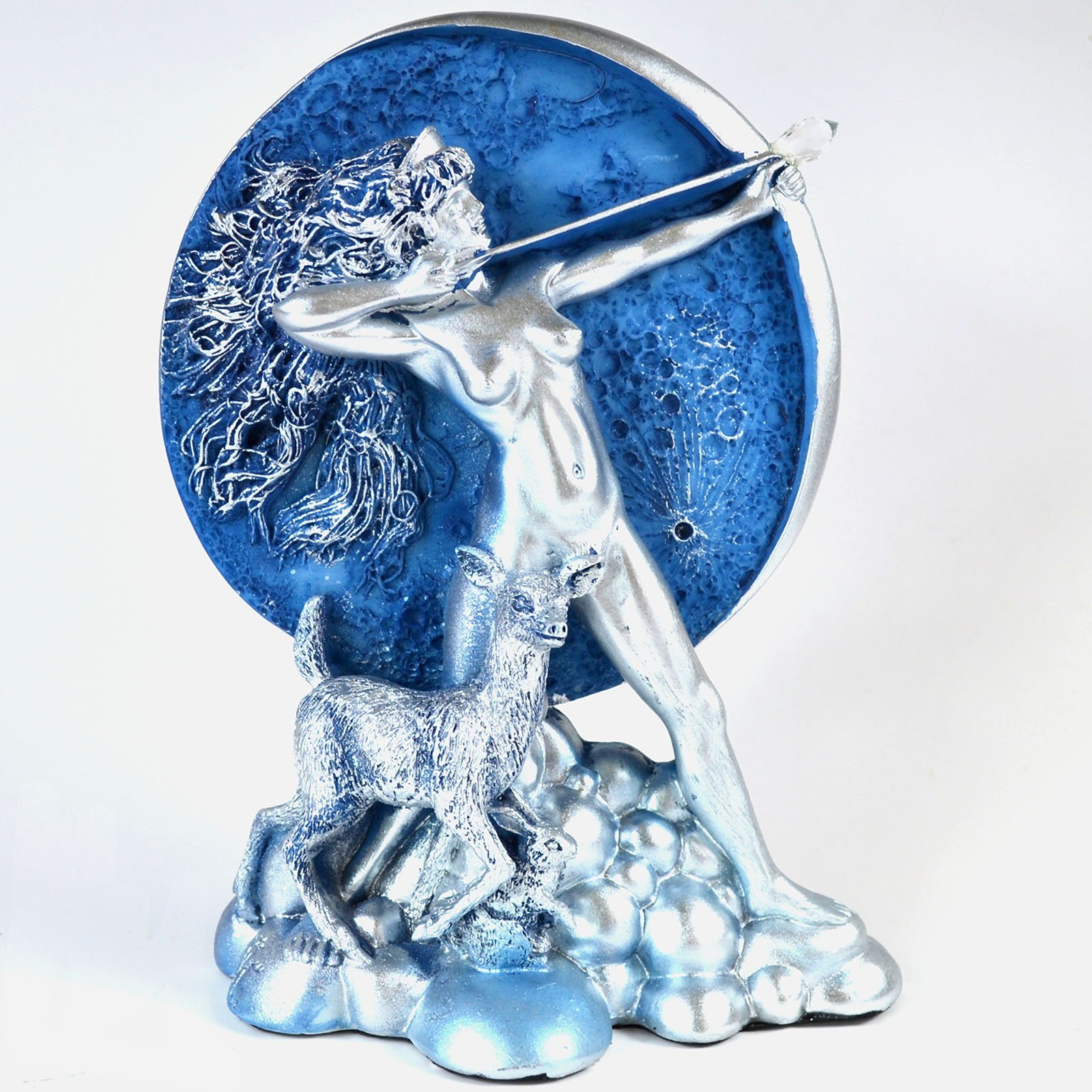 7 1/4" Diana Moon Goddess Silver And Resin Statue
