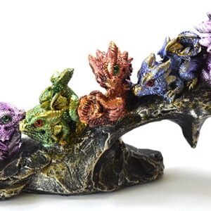 10" Seven Dragons On Rock Resin Statue