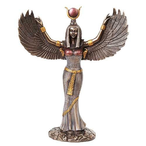 Egyptian Isis Statue With Spread Wings Copper Resin 9 3/4"