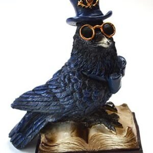 4 3/4" Steampunk Raven On Open Book Resin Statue