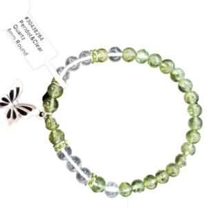 6mm Peridot, Quartz & Butterfly Charm Elastic Bracelet