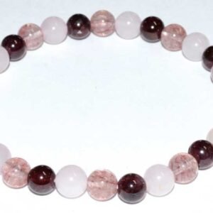 6mm Rose Quartz, Strawberry Quartz & Garnet Beaded Bracelet