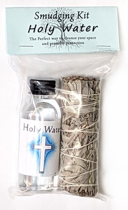 Holy Water Smudge Kit With White Sage And 2 oz Holy Water